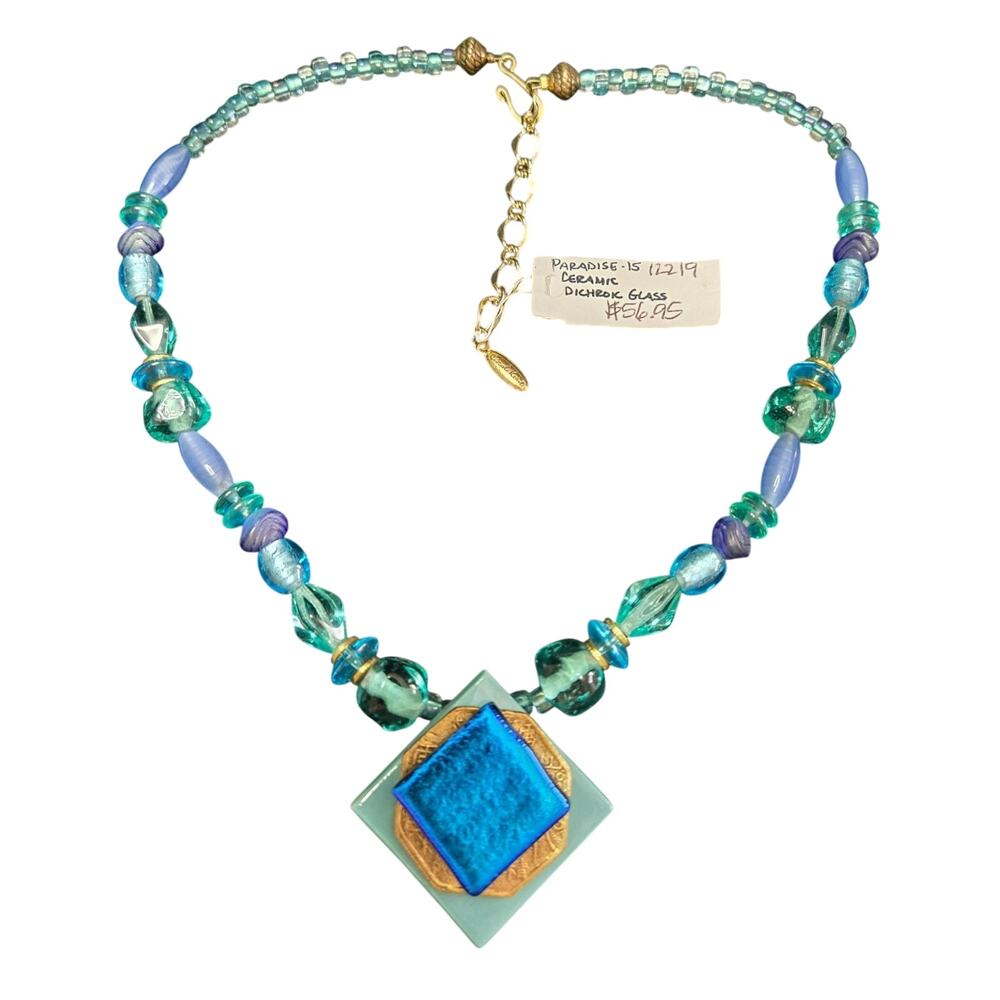 Caroline Kent Studios Paradise Ceramic Dichroic Glass Beaded Necklace